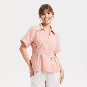 Women's Dolman Short Sleeve Collared V-Neck Top - Universal Thread Black XS